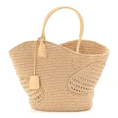 Salvatore Ferragamo Raffia Calfskin Cut Out Large Tote Natural 1 of 11
