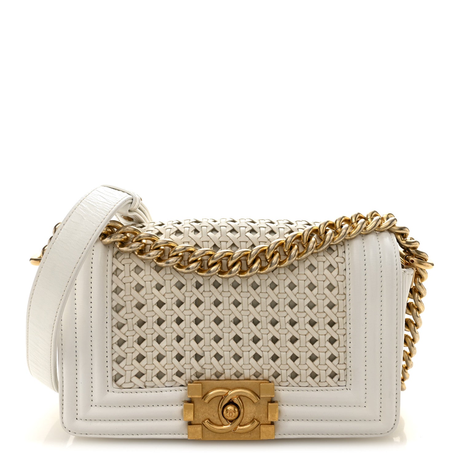 Chanel Sheepskin Braided Small Boy Reverso Flap White 1 of 12