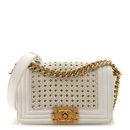 Chanel Sheepskin Braided Small Boy Reverso Flap White 1 of 12
