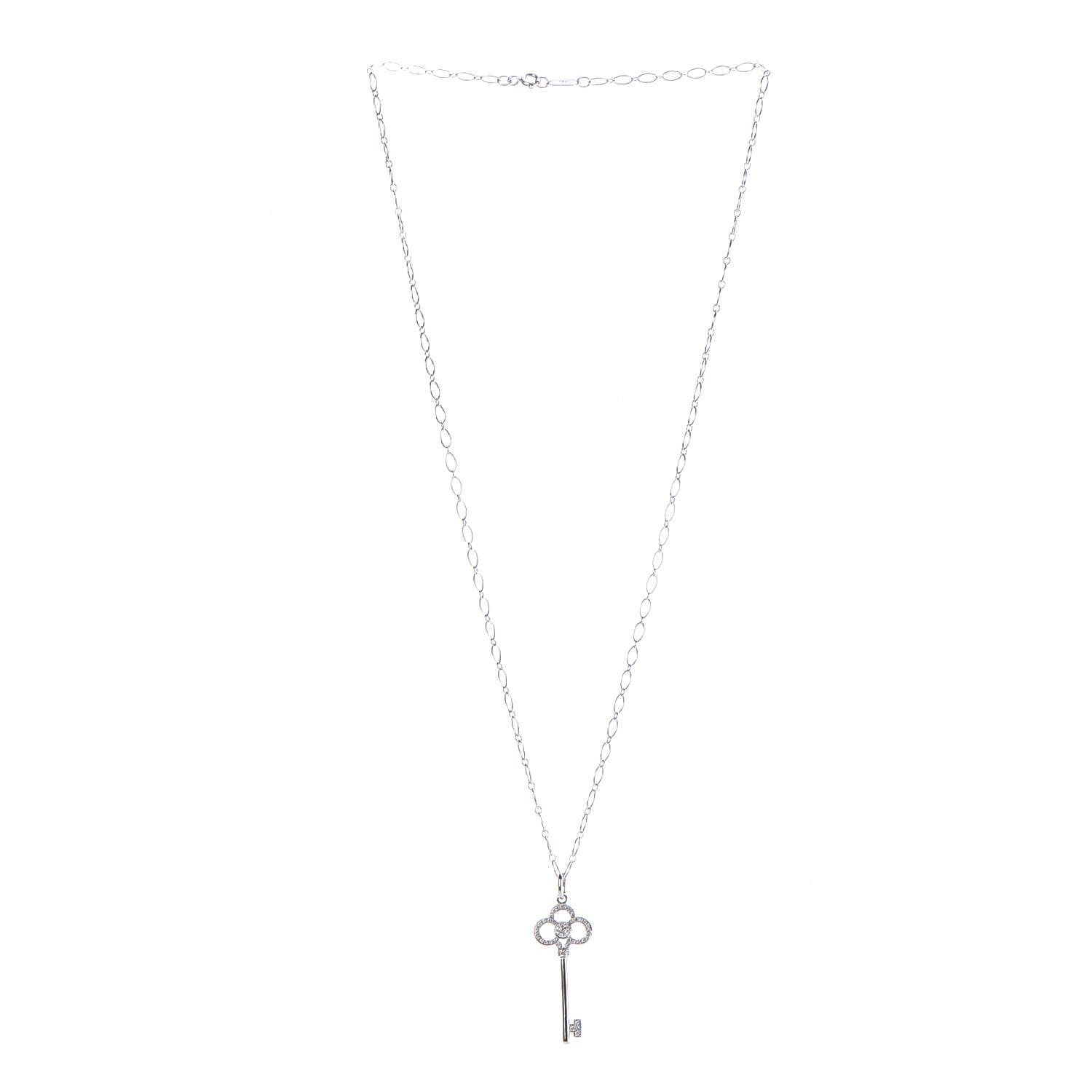 Tiffany 18K White Gold Diamond Crown Key Pendant Necklace 3 of 6