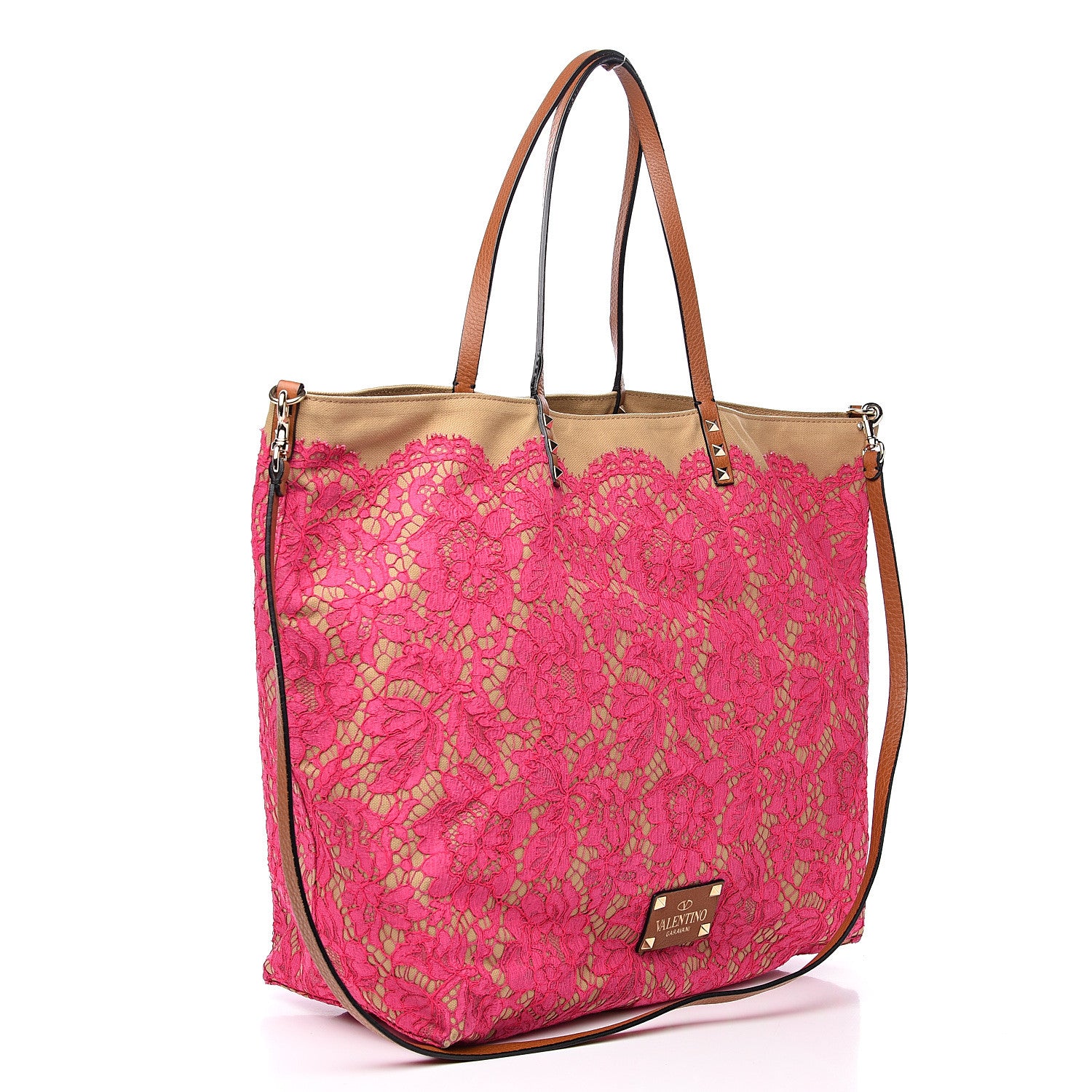 Valentino Garavani Canvas Glam Lace Reversible Tote Pink 2 of 12