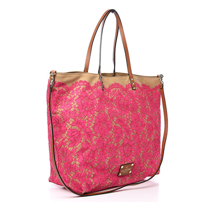Valentino Garavani Canvas Glam Lace Reversible Tote Pink 2 of 12