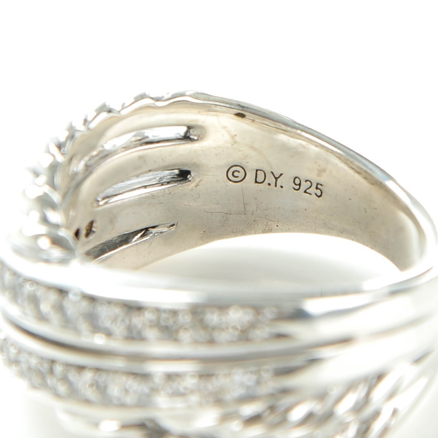 David Yurman Sterling Silver Pave Diamond 11mm Crossover Ring 54 7 4 of 5