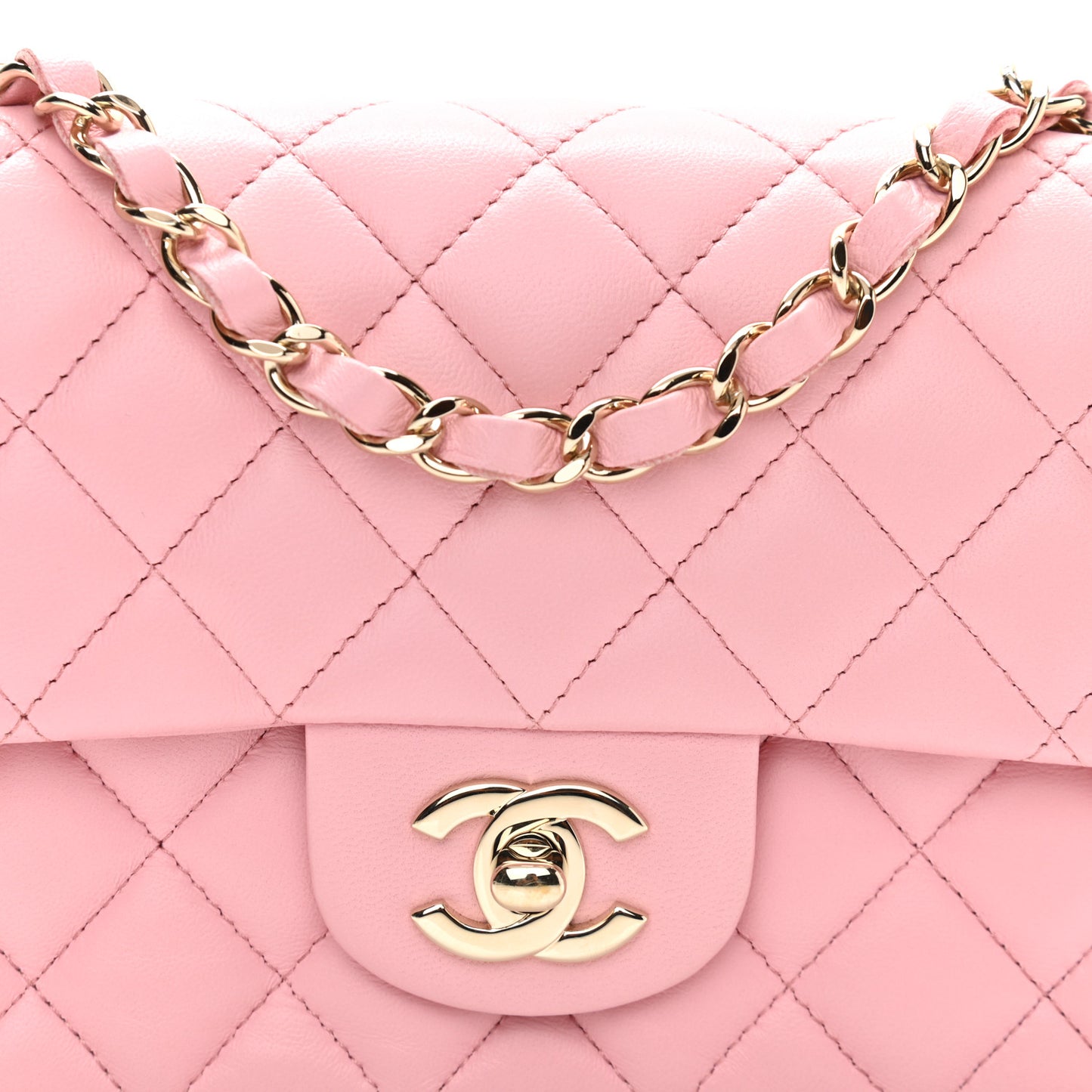 Lambskin Quilted Mini Rectangular Flap Light Pink