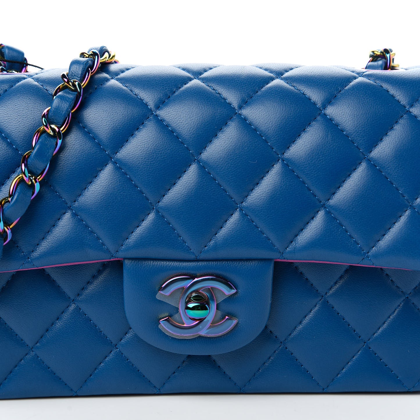 Lambskin Quilted Mini Rectangular Flap Blue Purple