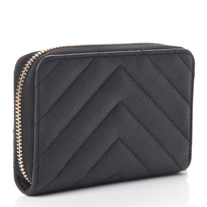 Chanel Caviar Chevron Quilted Zip Coin Purse Black 3 of 8