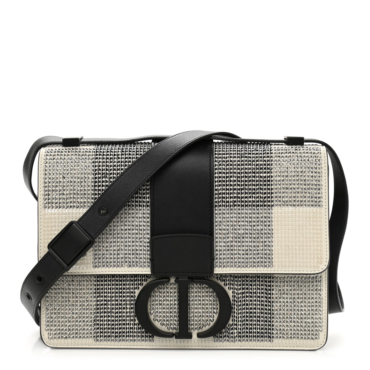 Crystal Calfskin 30 Checkered Montaigne Flap Bag Black White