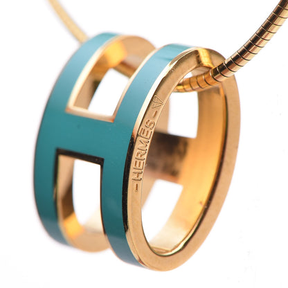 Hermes Lacquered Gold Pop H Pendant Necklace Turquoise 6 of 9