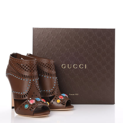 Gucci Calfskin Laser Cut Lika Ankle Boot 38 Nut Brown 8 of 8
