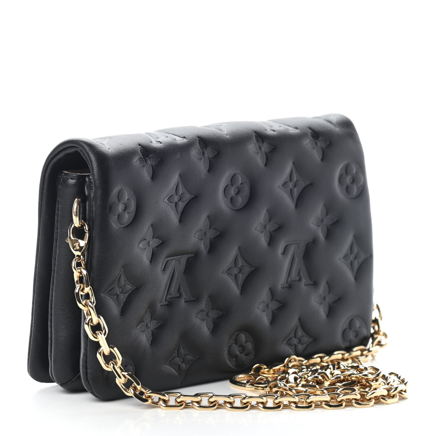 Louis Vuitton Lambskin Embossed Monogram Pochette Coussin Black 3 of 10