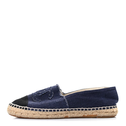 Chanel Denim Toile CC Espadrilles 40 Navy Black 1 of 9