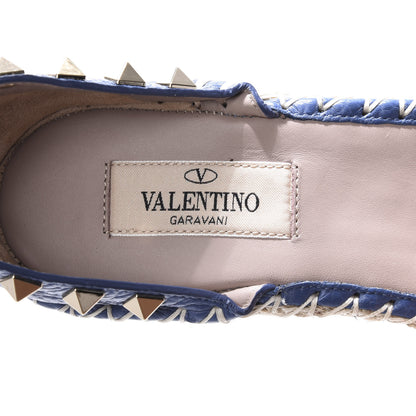 Valentino Garavani Grained Calfskin Rockstud Ankle Strap Espadrille 15/105mm Wedge Sandals 36 Baltique Natural 7 of 10