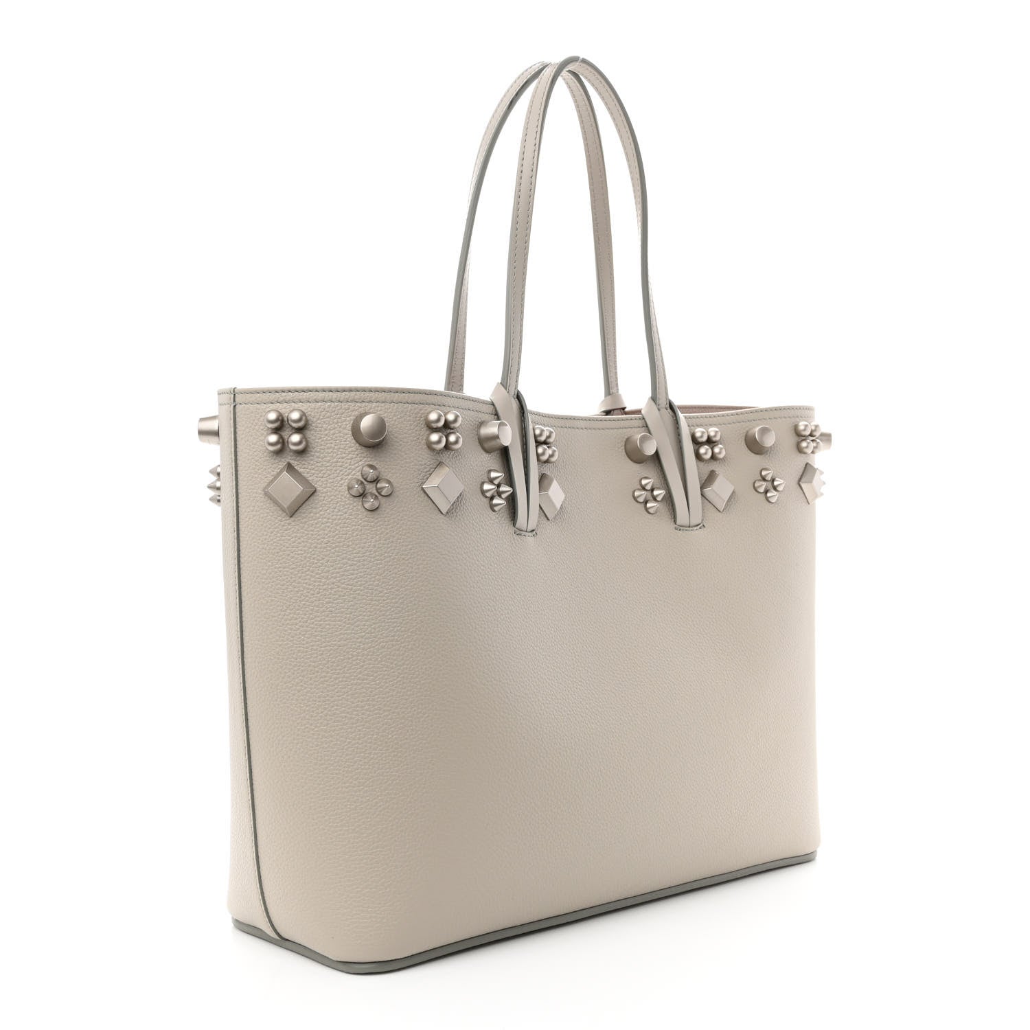 Christian Louboutin Calfskin Spikes Small East West Cabata Tote Light Grey 4 of 13