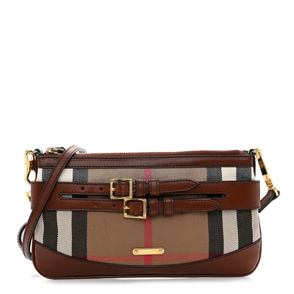 Burberry House Check Bridle Calfskin Peyton Crossbody Dark Tan 1 of 10