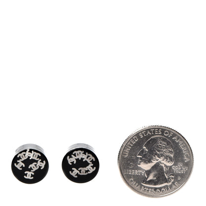Chanel Resin CC Earrings Black Silver 2 of 5