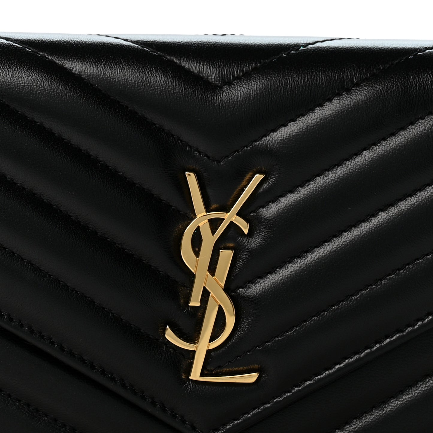 Lambskin Matelasse Chevron Monogram Envelope Chain Wallet Black