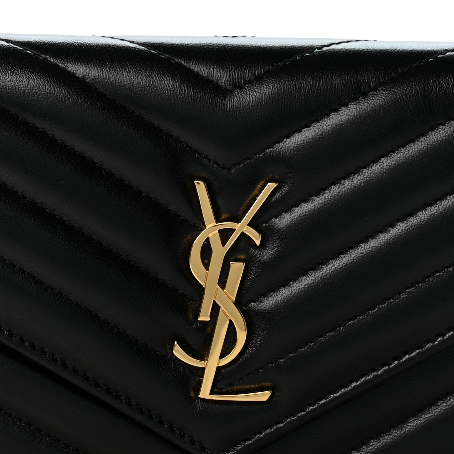 Saint Laurent Lambskin Matelasse Chevron Monogram Envelope Chain Wallet Black 8 of 12