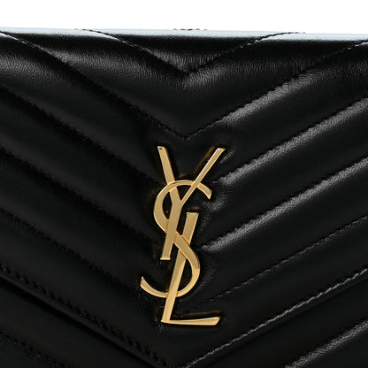 Saint Laurent Lambskin Matelasse Chevron Monogram Envelope Chain Wallet Black 8 of 12