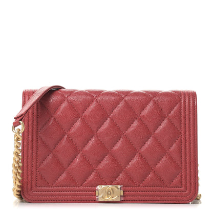 Chanel Caviar Quilted Boy Wallet On Chain WOC Red 1 of 10
