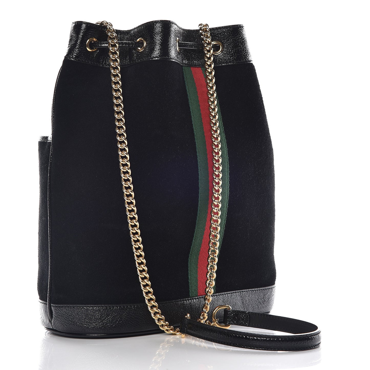 Suede Patent Web Medium Rajah Bucket Bag Black