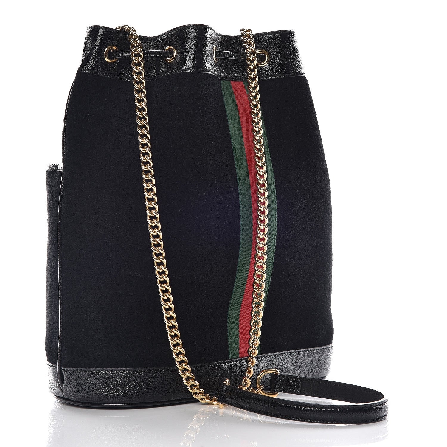 Gucci Suede Patent Web Medium Rajah Bucket Bag Black 2 of 16