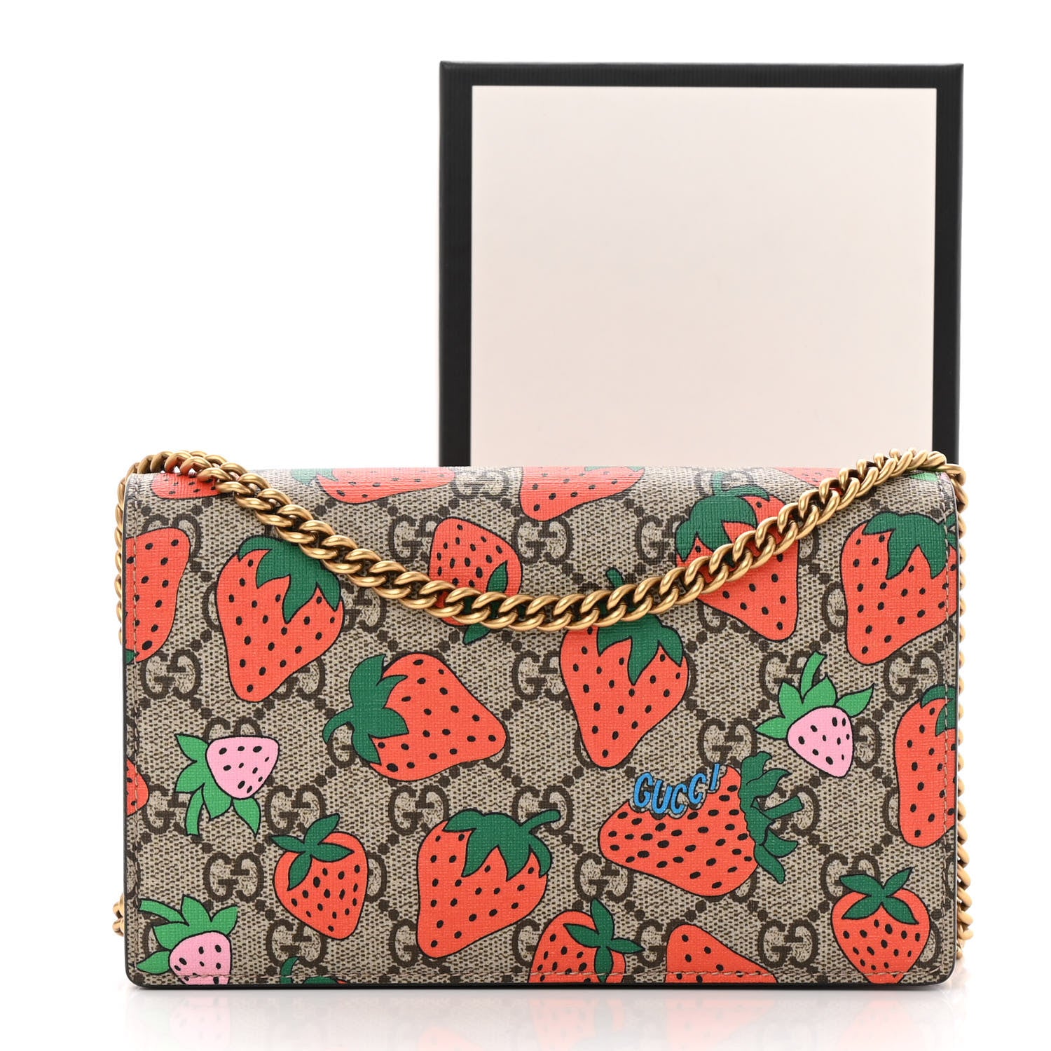 Gucci GG Supreme Monogram Strawberry Chain Wallet 14 of 14
