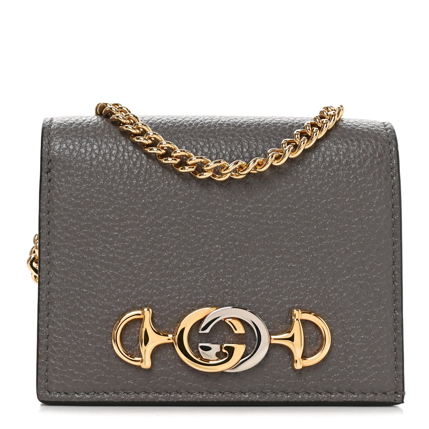 Grainy Calfskin Zumi Chain Card Case Wallet Dusty Grey