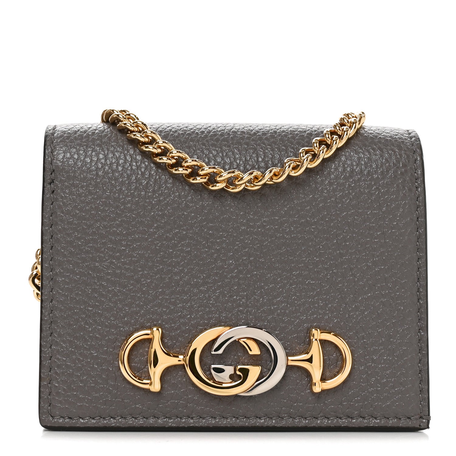 Gucci Grainy Calfskin Zumi Chain Card Case Wallet Dusty Grey 1 of 6
