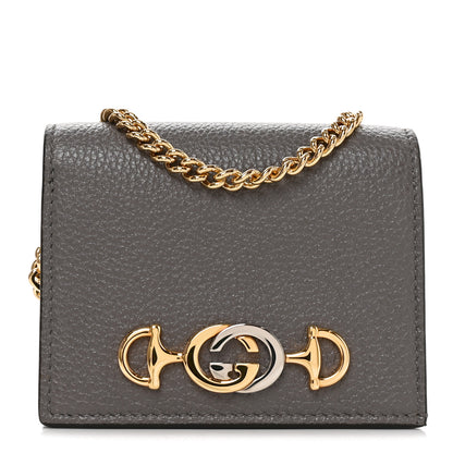 Gucci Grainy Calfskin Zumi Chain Card Case Wallet Dusty Grey 1 of 6