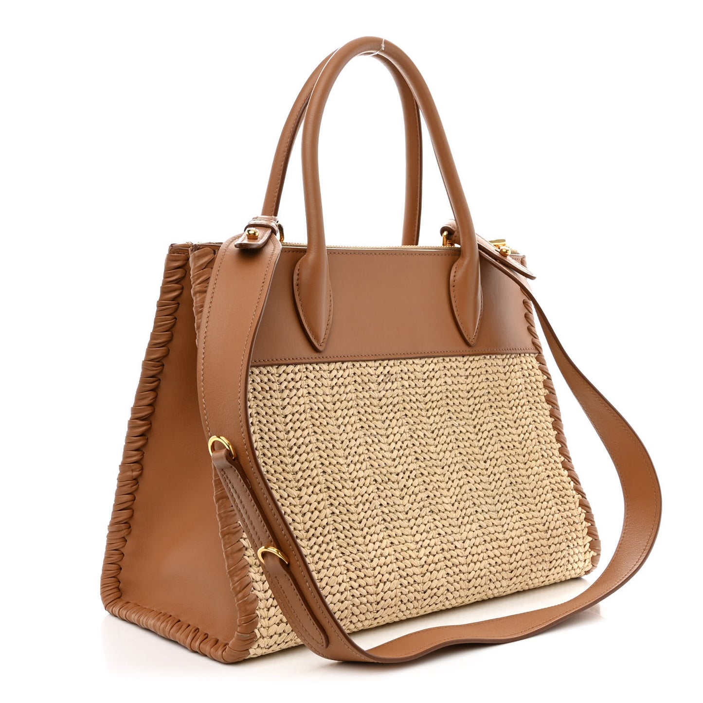 Raffia City Calfskin Whipstitch Medium Paradigme Bag Naturale Caramel