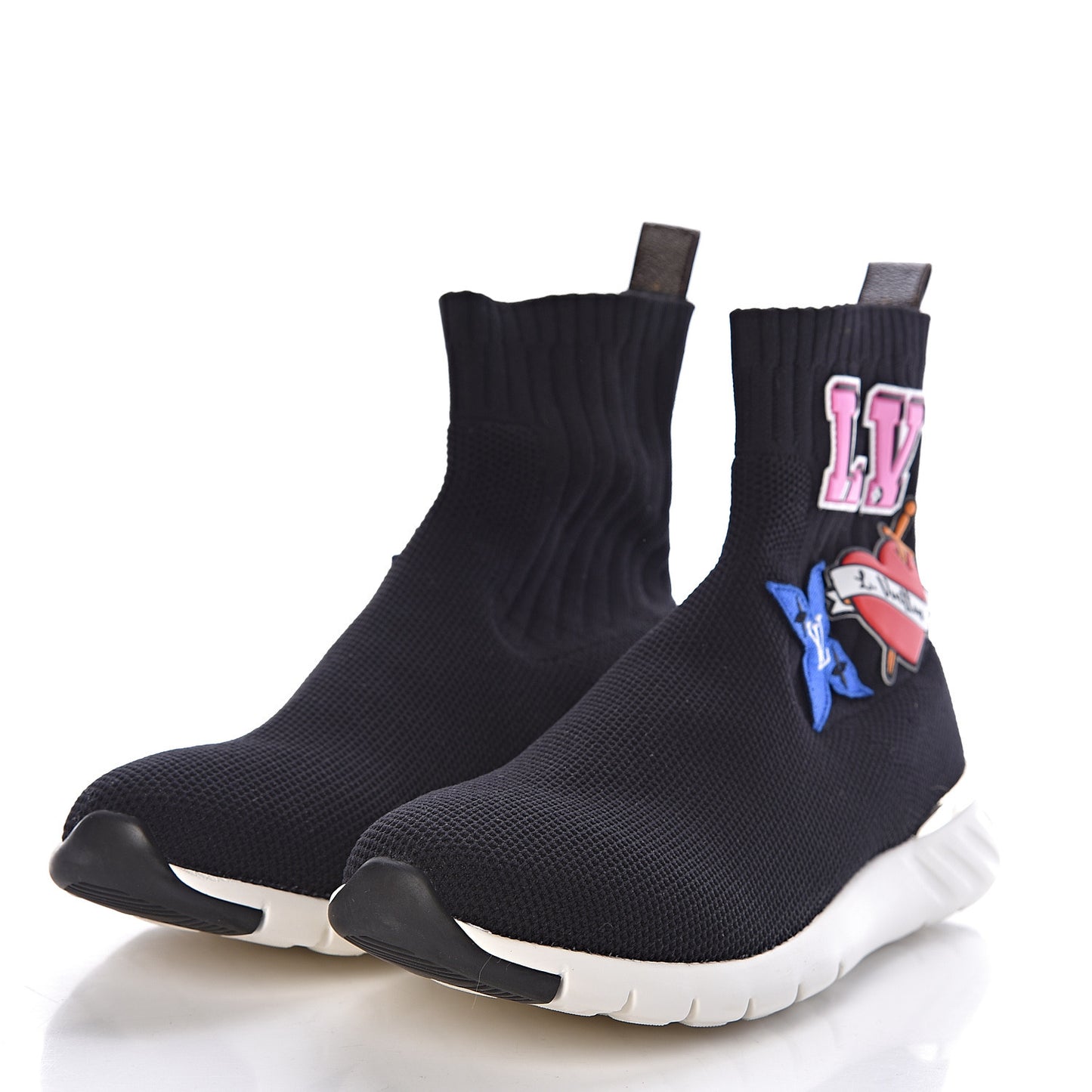Stretch Fabric LV Black Heart Sock Sneaker 38 Black