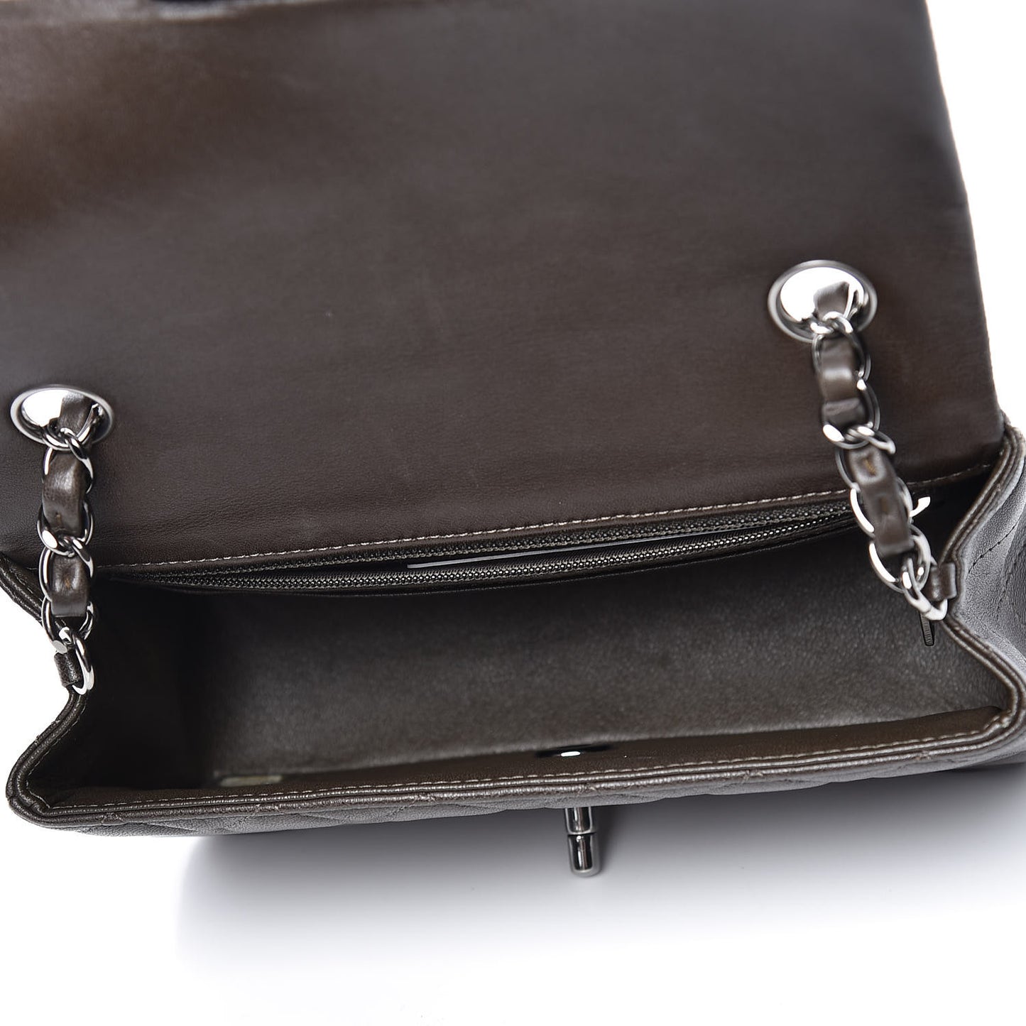 Lambskin Quilted Mini Rectangular Flap Dark Brown