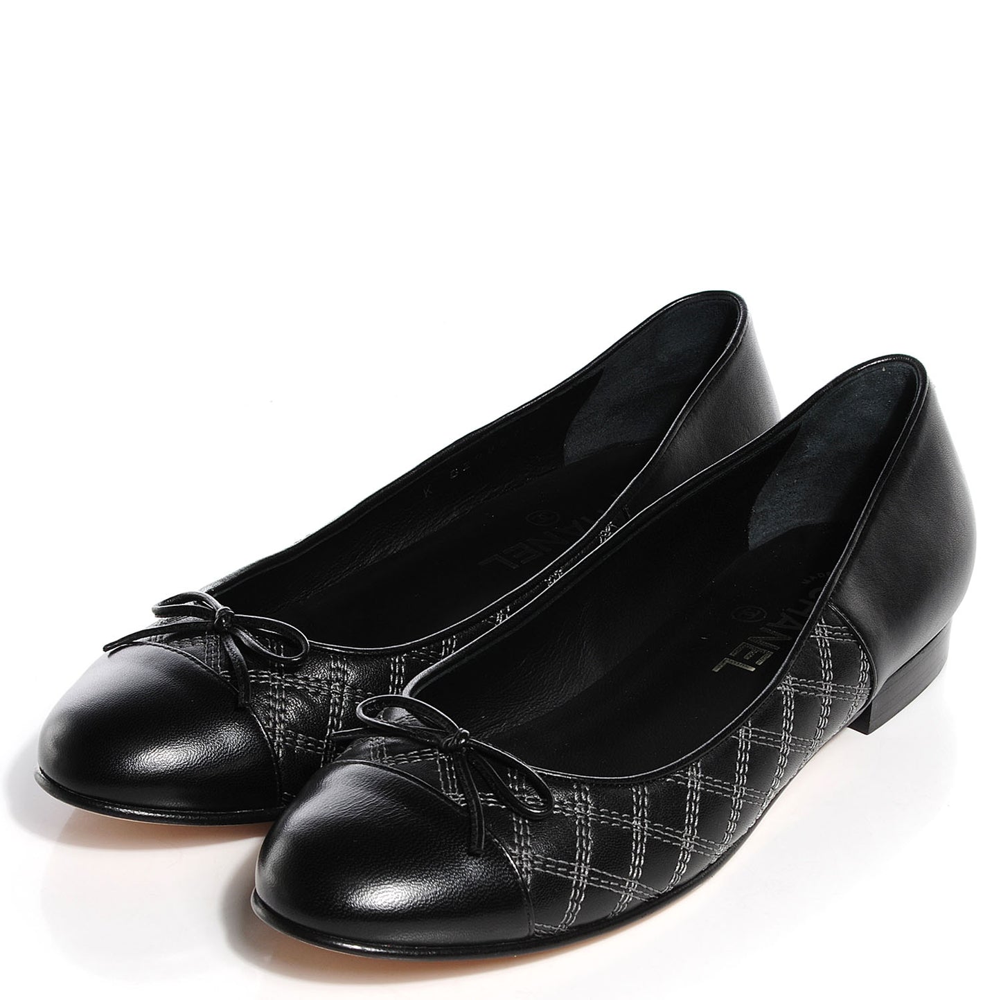 Lambskin Stitched Cap Toe Ballerina Flats Black 39
