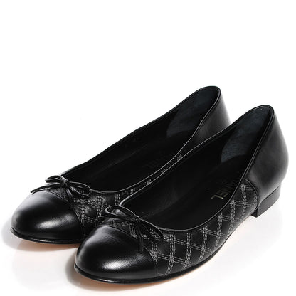 Chanel Lambskin Stitched Cap Toe Ballerina Flats Black 39 3 of 6