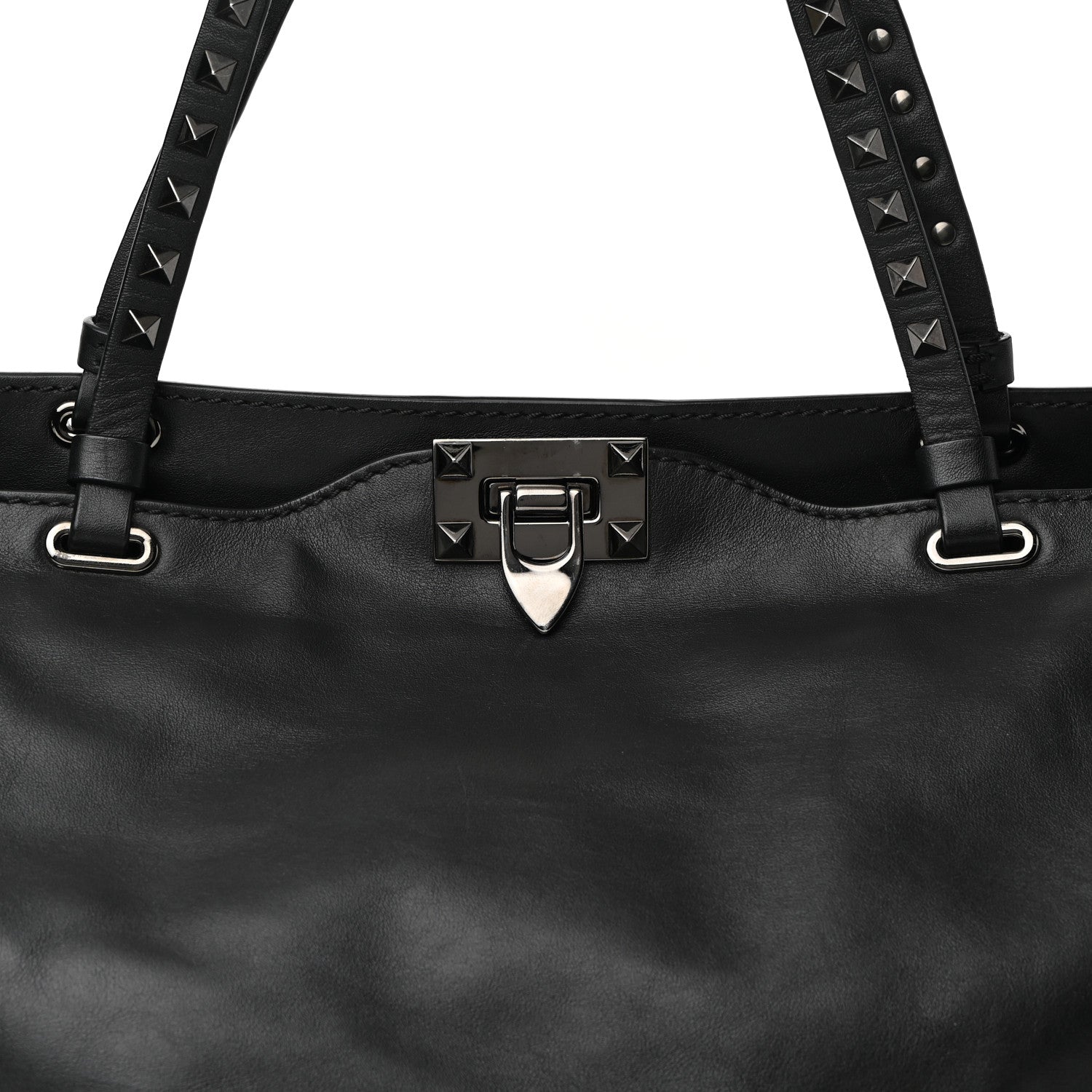 Valentino Garavani Vitello Medium Rockstud Tote Black 7 of 10