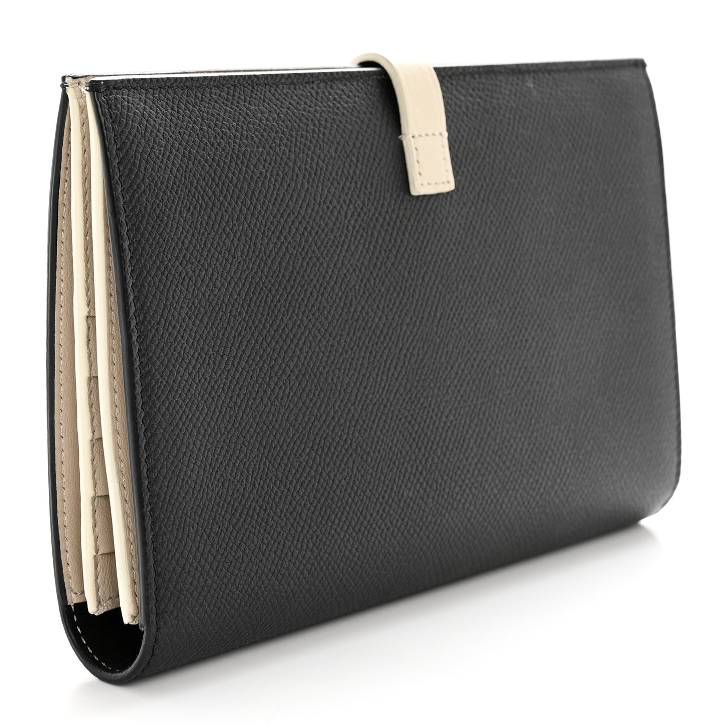 Grained Calfskin Large Multifunction Strap Wallet Black Chalk