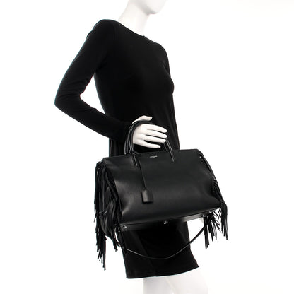 Saint Laurent Grained Calfskin Medium Fringe Cabas Rive Gauche Black 2 of 12
