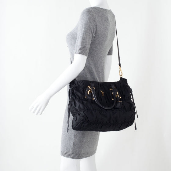 Tessuto Nylon Gaufre Tote Nero Black