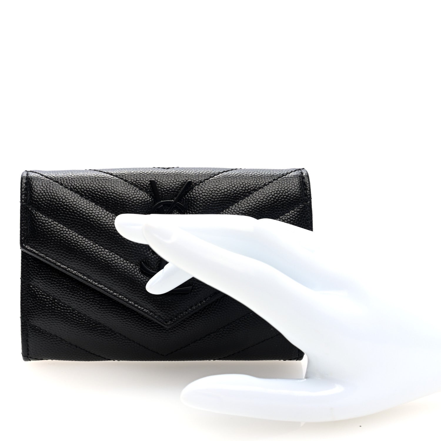 Saint Laurent Grain De Poudre Matelasse Chevron Small Monochome Monogram Envelope Wallet Black 2 of 7