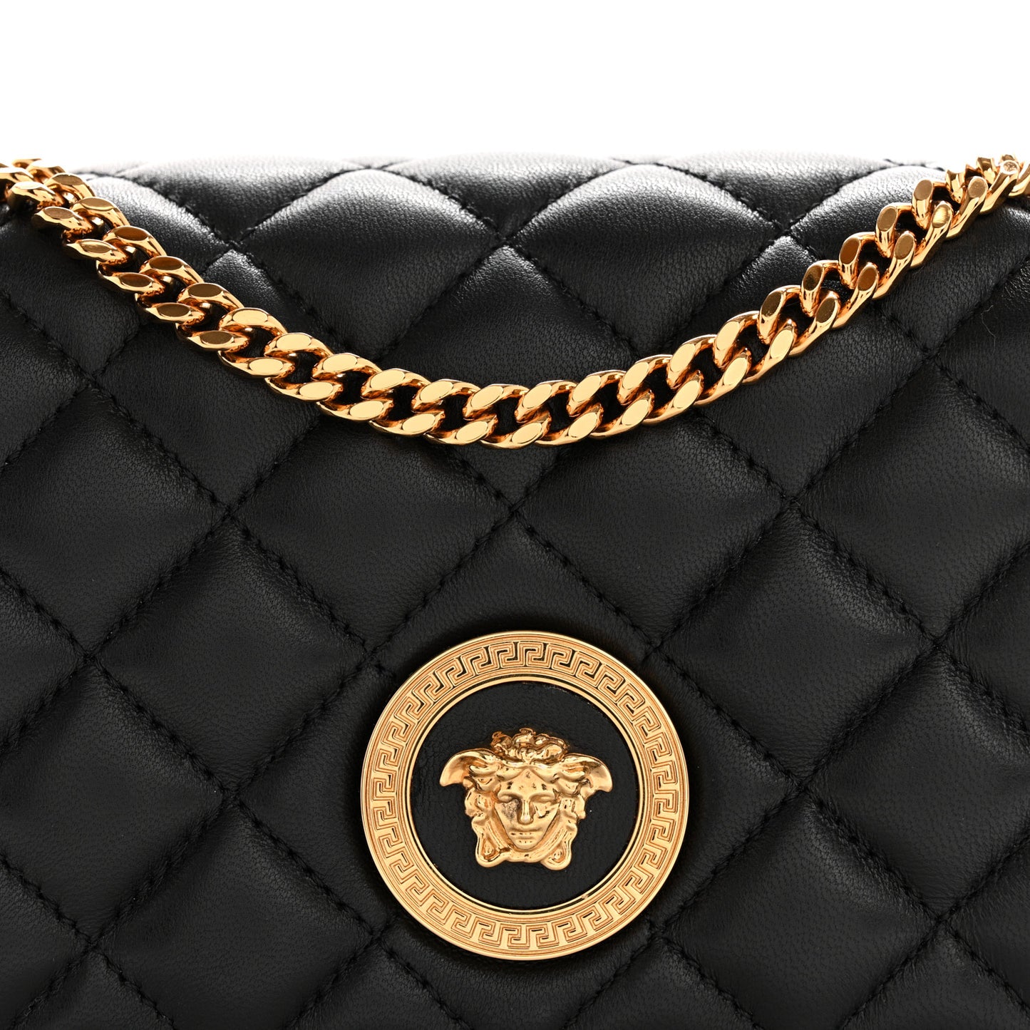 Nappa Quilted Small Medusa Chain Crossbody Black