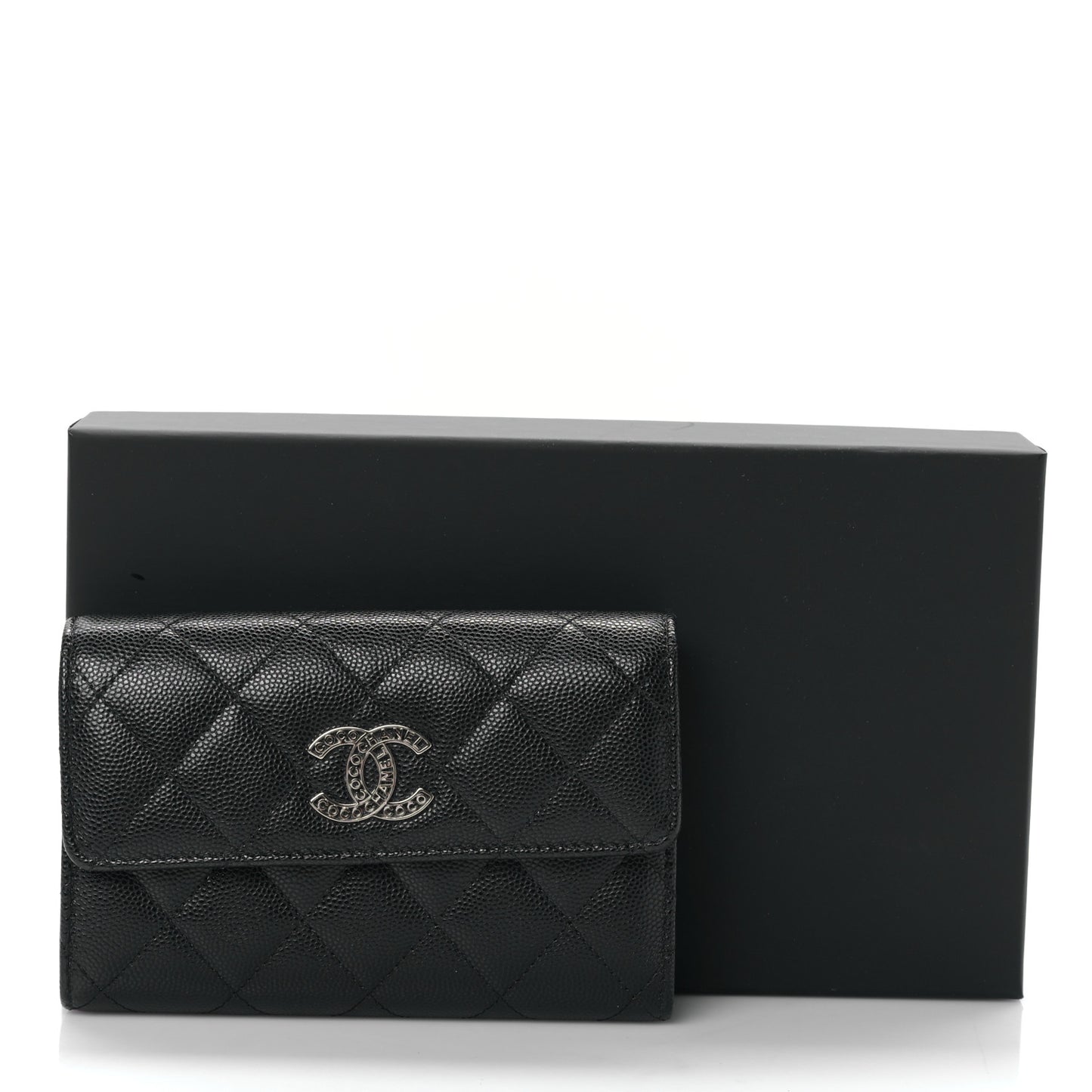 Caviar Quilted Coco Chanel CC Medium Flap Wallet Black