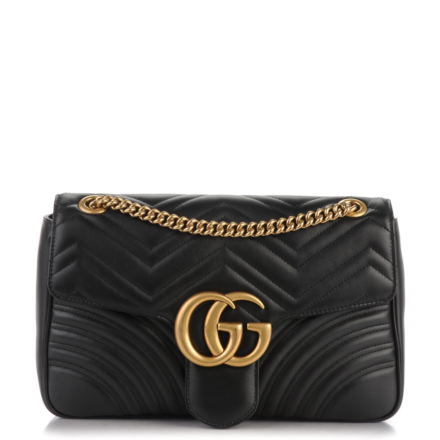Gucci Calfskin Matelasse Medium GG Marmont Shoulder Bag Black 1 of 7