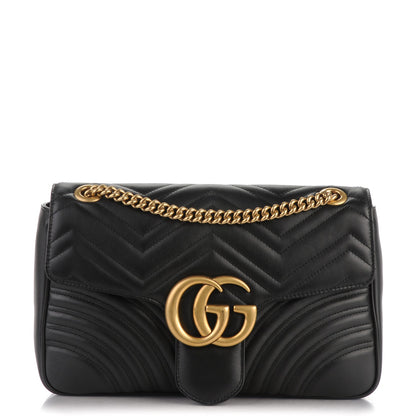 Gucci Calfskin Matelasse Medium GG Marmont Shoulder Bag Black 1 of 7