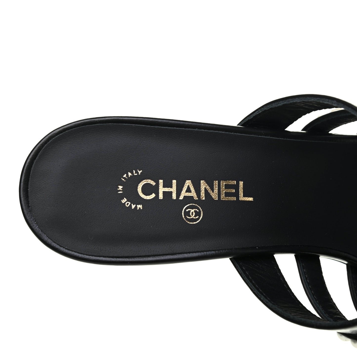 Laminated Lambskin CC Pearl Mules 37 Black
