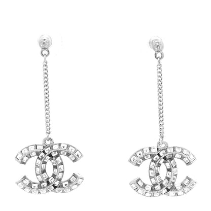 Chanel Baguette Crystal CC Drop Earrings Silver 1 of 4