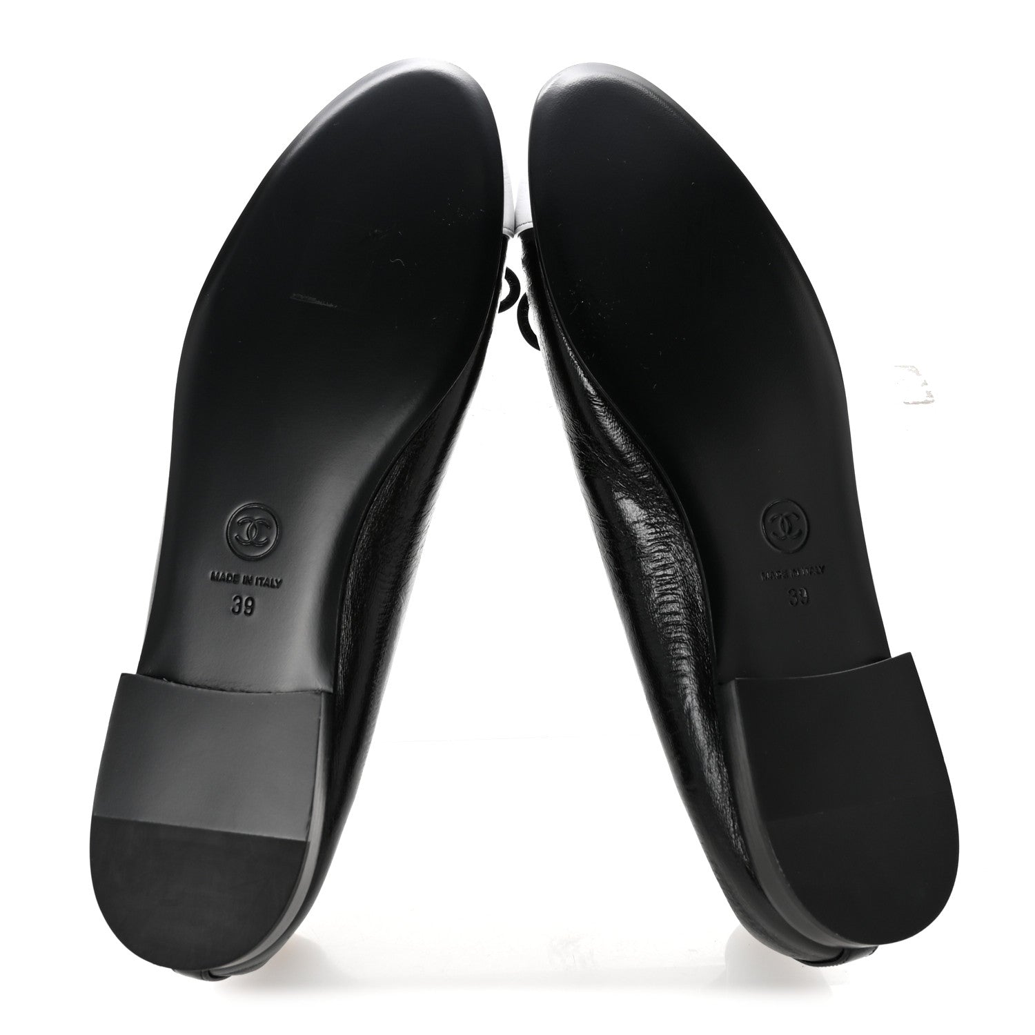 Chanel Crumpled Shiny Lambskin Cap Toe CC Ballerina Flats 39 Black White 6 of 9