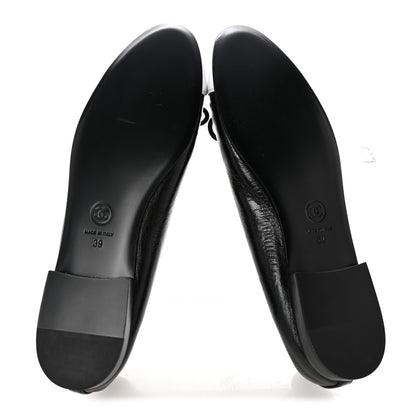 Chanel Crumpled Shiny Lambskin Cap Toe CC Ballerina Flats 39 Black White 6 of 9