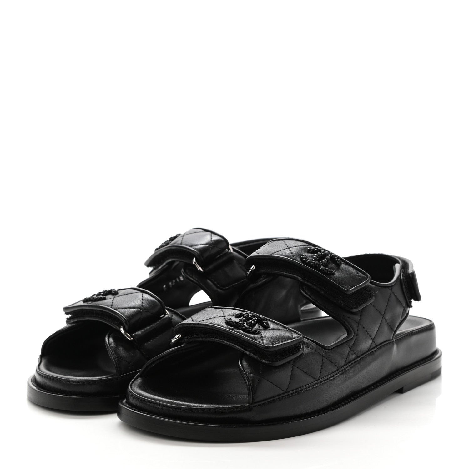 Chanel Lambskin Velcro Dad Sandals 35 Black 3 of 8