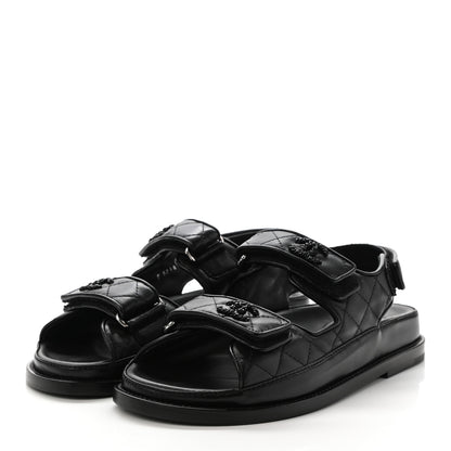 Chanel Lambskin Velcro Dad Sandals 35 Black 3 of 8