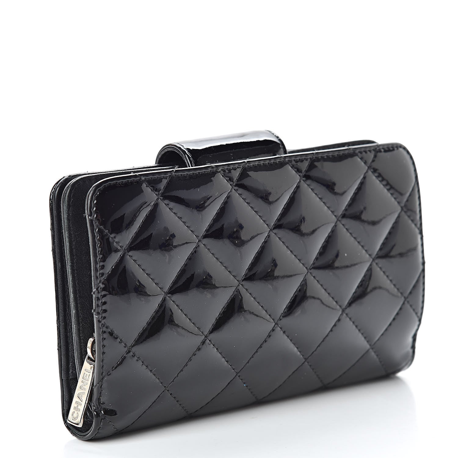Chanel Patent Quilted Brilliant Zipped Pocket Wallet Black 3 of 13